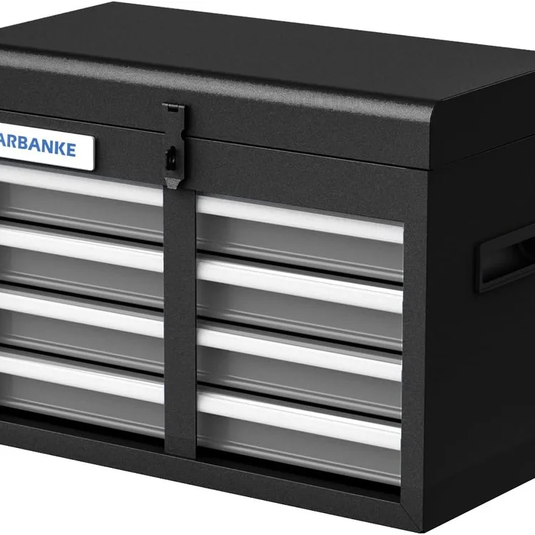 Black portabletoolchest with multiple drawers and secure latch