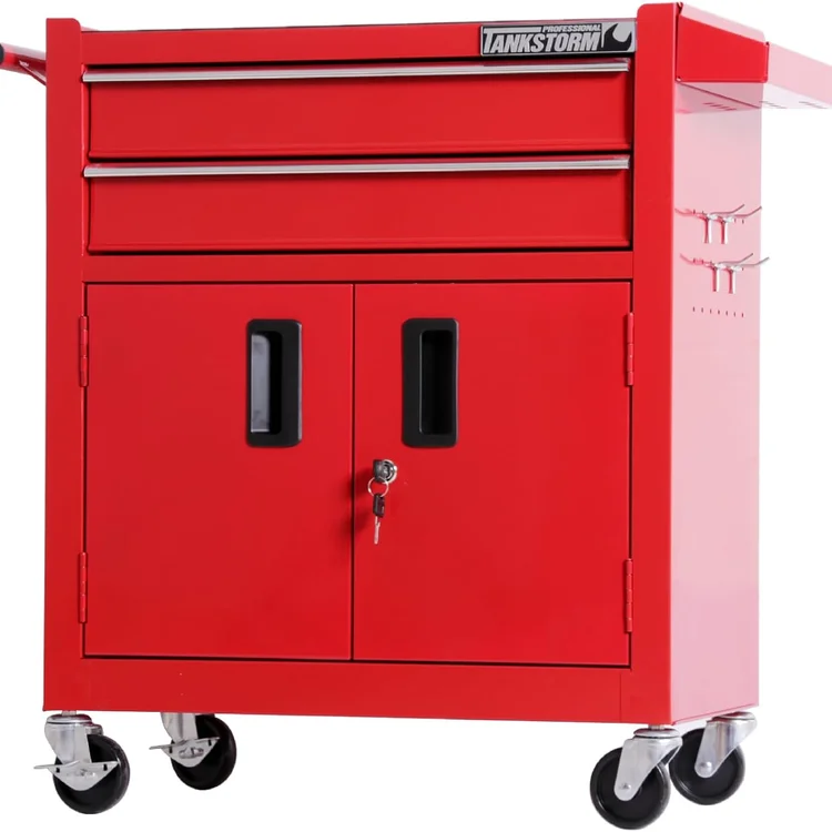 Red portabletoolchest with wheels and lockable doors