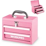 Pink portable tool chest with two drawers and a sturdy handle