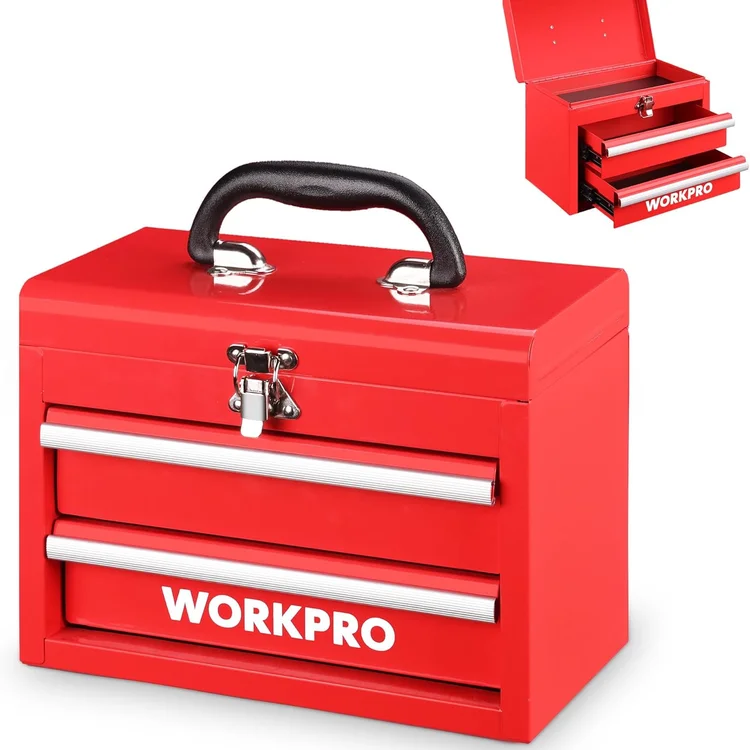 Red portabletoolchest with two drawers and black handle