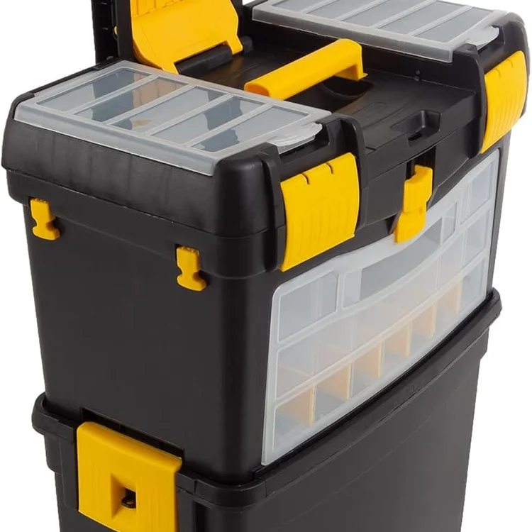 Black and yellow portabletoolchest with multiple compartments